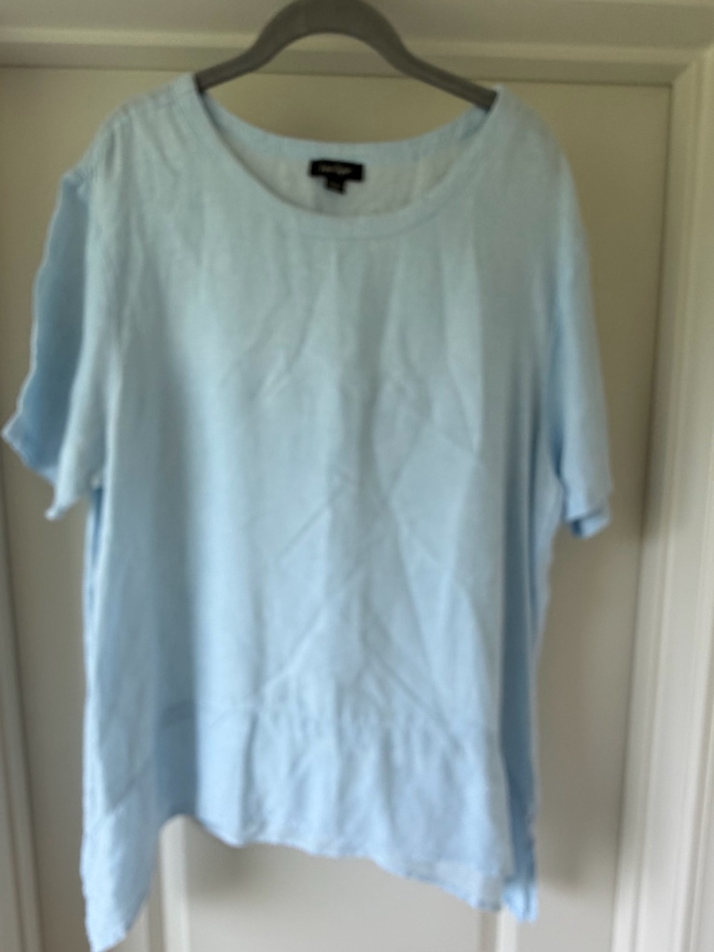 Lord & Taylor Light Blue Short-Sleeve Linen Women's Top